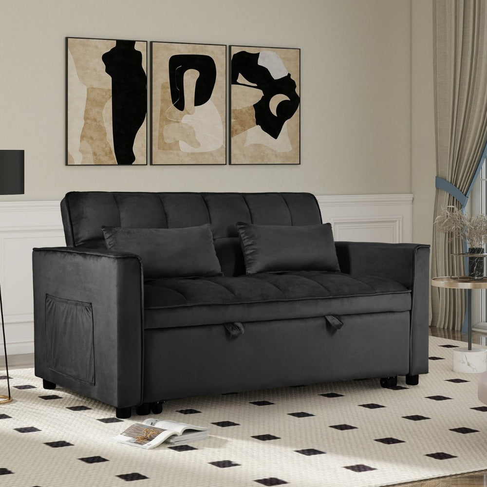 English Elm W2941p243724 Velvet Convertible Sleeper Loveseat with Reclining Backrest for Home Office Black W2941P479065