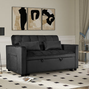 English Elm W2941p243724 Velvet Convertible Sleeper Loveseat with Reclining Backrest for Home Office Black W2941P479065
