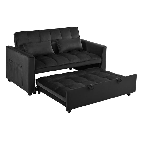 English Elm W2941p243724 Velvet Convertible Sleeper Loveseat with Reclining Backrest for Home Office Black W2941P479065