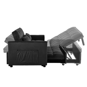 English Elm W2941p243724 Velvet Convertible Sleeper Loveseat with Reclining Backrest for Home Office Black W2941P479065