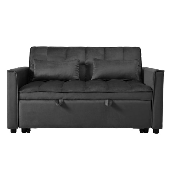 English Elm W2941p243724 Velvet Convertible Sleeper Loveseat with Reclining Backrest for Home Office Black W2941P479065