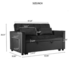 English Elm W2941p243724 Velvet Convertible Sleeper Loveseat with Reclining Backrest for Home Office Black W2941P479065