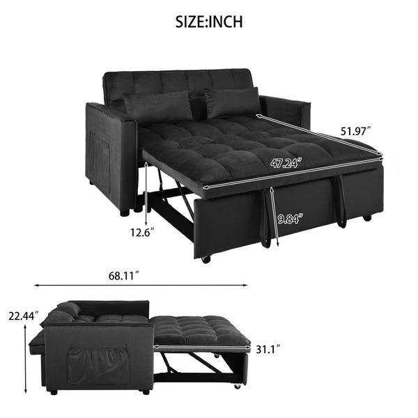 English Elm W2941p243724 Velvet Convertible Sleeper Loveseat with Reclining Backrest for Home Office Black W2941P479065