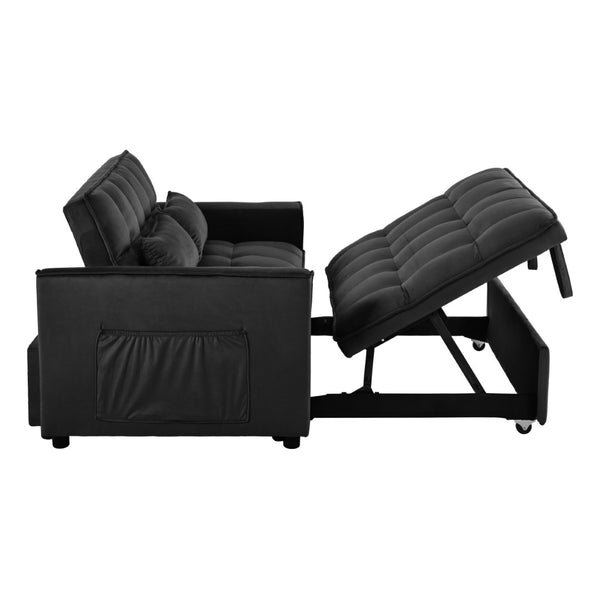 English Elm W2941p243724 Velvet Convertible Sleeper Loveseat with Reclining Backrest for Home Office Black W2941P479065