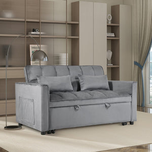 English Elm W2941p243724 Velvet Convertible Sleeper Loveseat with Reclining Backrest for Home Office Light Gray W2941P479110