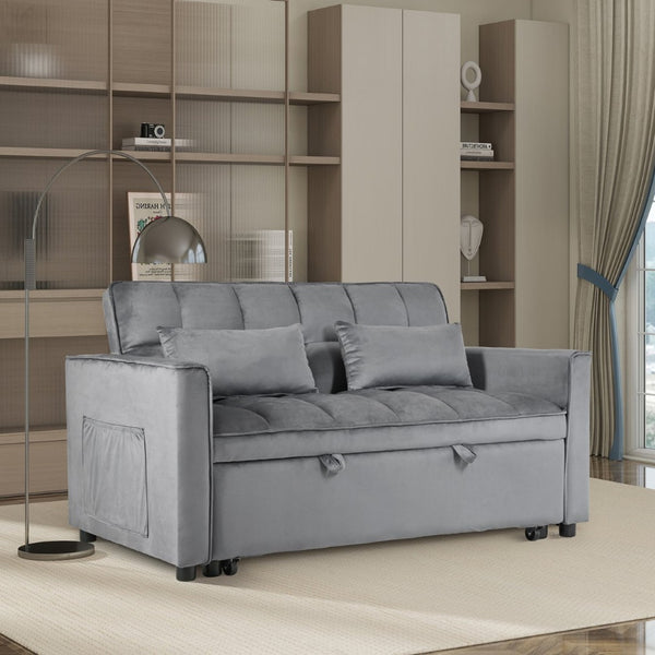 English Elm W2941p243724 Velvet Convertible Sleeper Loveseat with Reclining Backrest for Home Office Light Gray W2941P479110