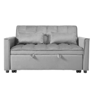 English Elm W2941p243724 Velvet Convertible Sleeper Loveseat with Reclining Backrest for Home Office Light Gray W2941P479110