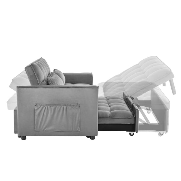 English Elm W2941p243724 Velvet Convertible Sleeper Loveseat with Reclining Backrest for Home Office Light Gray W2941P479110