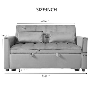English Elm W2941p243724 Velvet Convertible Sleeper Loveseat with Reclining Backrest for Home Office Light Gray W2941P479110