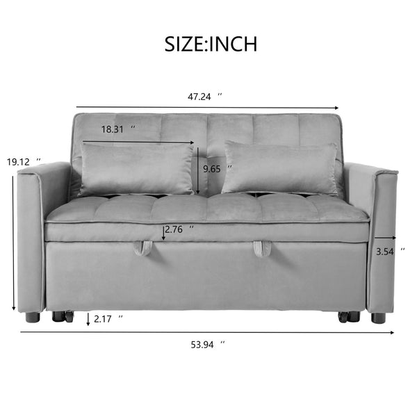 English Elm W2941p243724 Velvet Convertible Sleeper Loveseat with Reclining Backrest for Home Office Light Gray W2941P479110
