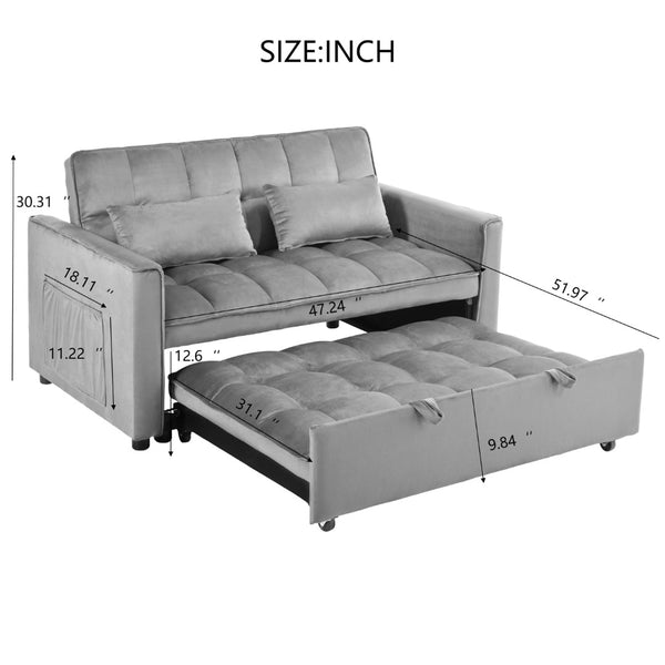 English Elm W2941p243724 Velvet Convertible Sleeper Loveseat with Reclining Backrest for Home Office Light Gray W2941P479110