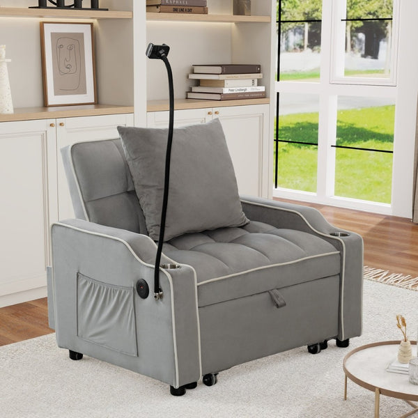 English Elm Convertible Velvet Armchair Sleeper Sofa with USB Port and Rollers for Small Spaces W2941P479762