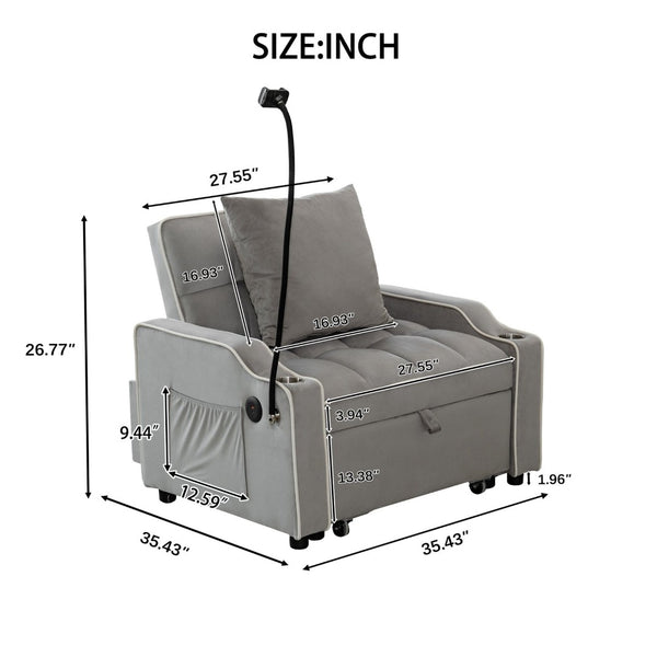 English Elm Convertible Velvet Armchair Sleeper Sofa with USB Port and Rollers for Small Spaces W2941P479762