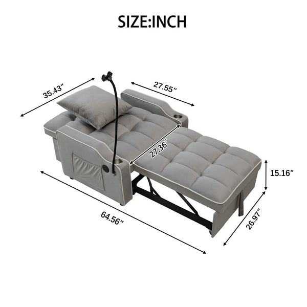 English Elm Convertible Velvet Armchair Sleeper Sofa with USB Port and Rollers for Small Spaces W2941P479762