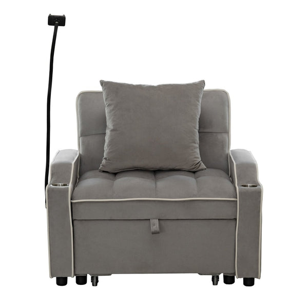 English Elm Convertible Velvet Armchair Sleeper Sofa with USB Port and Rollers for Small Spaces W2941P479762