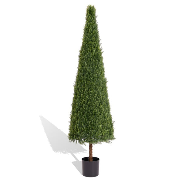 English Elm 6Ft Faux Cedar Conical Topiary UV Resistant Potted Evergreen for Porch Entryway W2945P279021