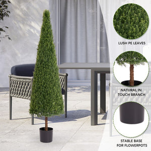 English Elm 6Ft Faux Cedar Conical Topiary UV Resistant Potted Evergreen for Porch Entryway W2945P279021