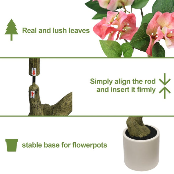 English Elm 7Ft Artificial Bougainvillea Silk Flowering Tree Tall Faux Pink Plant for Indoor Patio W2945P518822