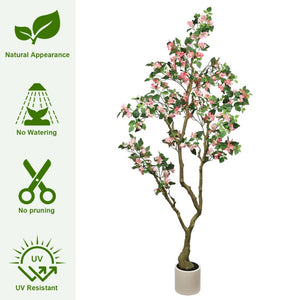 English Elm 7Ft Artificial Bougainvillea Silk Flowering Tree Tall Faux Pink Plant for Indoor Patio W2945P518822