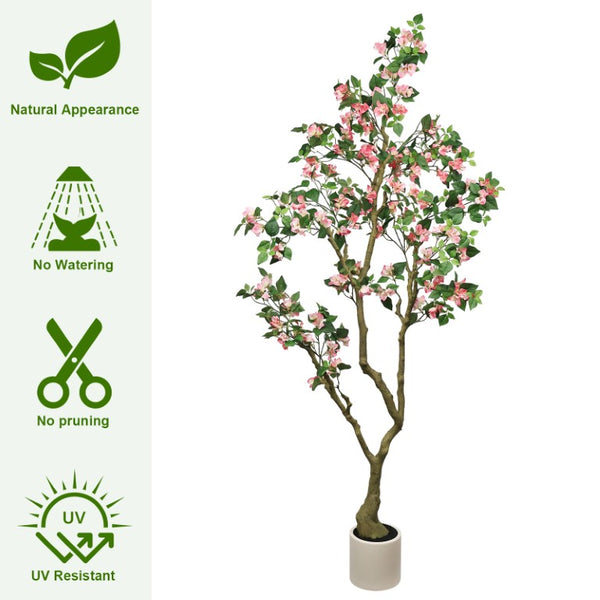 English Elm 7Ft Artificial Bougainvillea Silk Flowering Tree Tall Faux Pink Plant for Indoor Patio W2945P518822