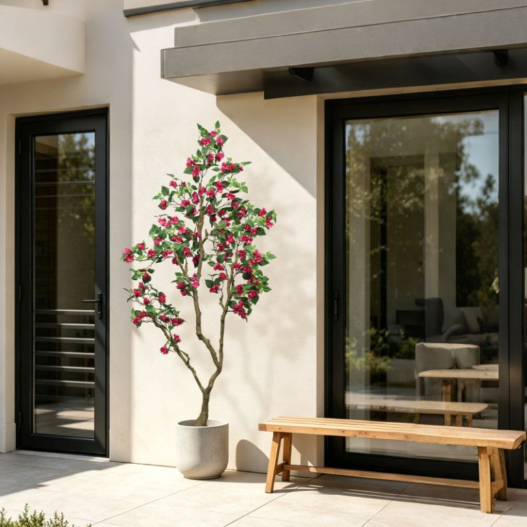 English Elm 7Ft Artificial Bougainvillea Faux Silk Flowering Tree Tall Indoor Outdoor Patio Decor Plant W2945P518829