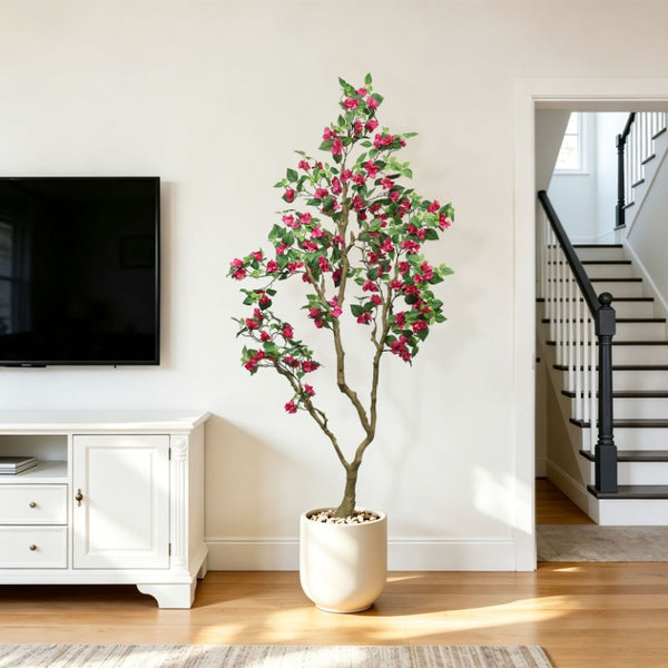 English Elm 7Ft Artificial Bougainvillea Faux Silk Flowering Tree Tall Indoor Outdoor Patio Decor Plant W2945P518829
