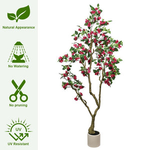 English Elm 7Ft Artificial Bougainvillea Faux Silk Flowering Tree Tall Indoor Outdoor Patio Decor Plant W2945P518829