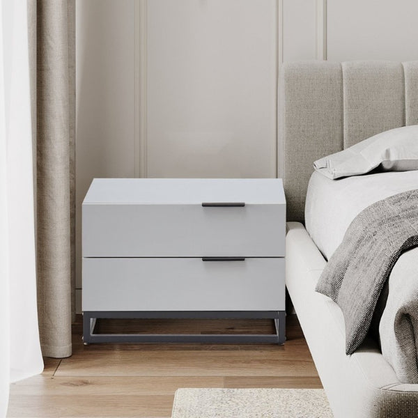 English Elm 22 Inch Two Tone Compact Nightstand with Dual Drawers for Modern Bedroom Storage W2948P245251