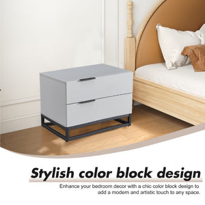 English Elm 22 Inch Two Tone Compact Nightstand with Dual Drawers for Modern Bedroom Storage W2948P245251