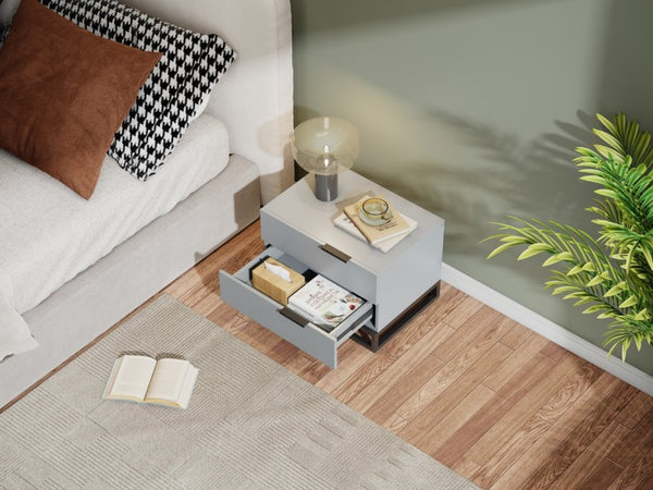 English Elm 22 Inch Two Tone Compact Nightstand with Dual Drawers for Modern Bedroom Storage W2948P245251