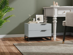 English Elm 22 Inch Two Tone Compact Nightstand with Dual Drawers for Modern Bedroom Storage W2948P245251