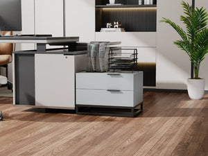 English Elm 22 Inch Two Tone Compact Nightstand with Dual Drawers for Modern Bedroom Storage W2948P245251