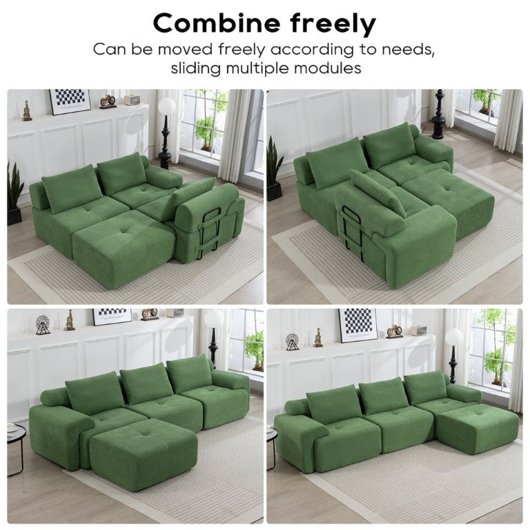 English Elm L-Shaped Corduroy Sectional Sofa Bed with Memory Foam for Apartments and Living Rooms W2959S00015