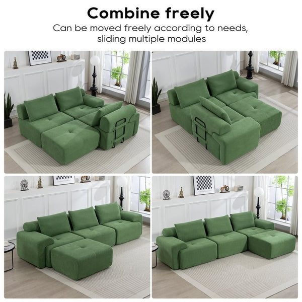English Elm L-Shaped Corduroy Sectional Sofa Bed with Memory Foam for Apartments and Living Rooms W2959S00015