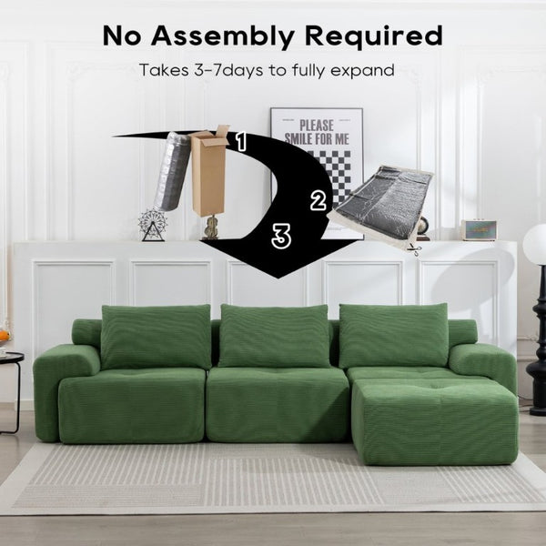 English Elm L-Shaped Corduroy Sectional Sofa Bed with Memory Foam for Apartments and Living Rooms W2959S00015