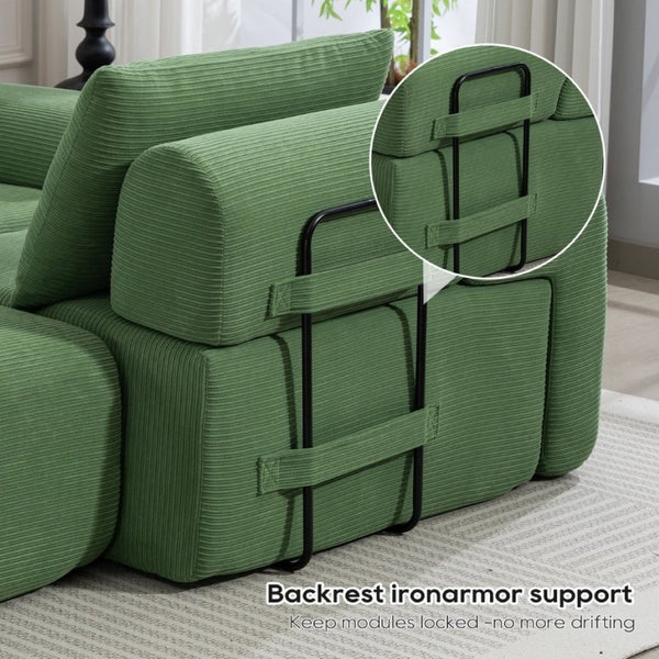 English Elm L-Shaped Corduroy Sectional Sofa Bed with Memory Foam for Apartments and Living Rooms W2959S00015