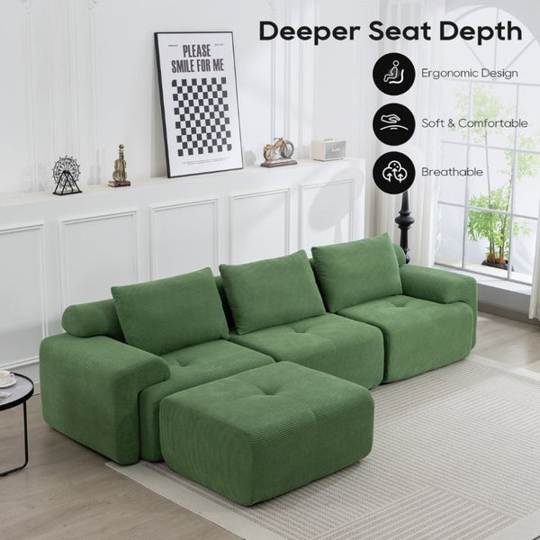 English Elm L-Shaped Corduroy Sectional Sofa Bed with Memory Foam for Apartments and Living Rooms W2959S00015
