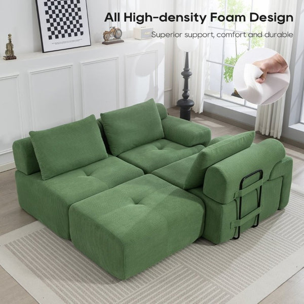 English Elm L-Shaped Corduroy Sectional Sofa Bed with Memory Foam for Apartments and Living Rooms W2959S00015