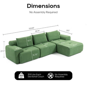 English Elm L-Shaped Corduroy Sectional Sofa Bed with Memory Foam for Apartments and Living Rooms W2959S00015