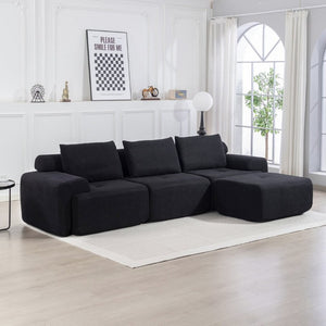 English Elm L-Shaped Corduroy Sectional Sofa Bed with Memory Foam and Steel Frame for Apartments W2959S00016
