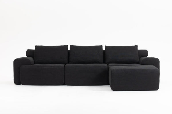 English Elm L-Shaped Corduroy Sectional Sofa Bed with Memory Foam and Steel Frame for Apartments W2959S00016
