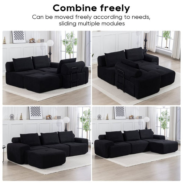 English Elm L-Shaped Corduroy Sectional Sofa Bed with Memory Foam and Steel Frame for Apartments W2959S00016