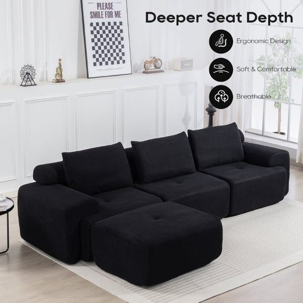 English Elm L-Shaped Corduroy Sectional Sofa Bed with Memory Foam and Steel Frame for Apartments W2959S00016