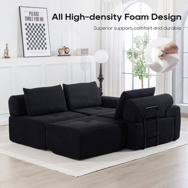 English Elm L-Shaped Corduroy Sectional Sofa Bed with Memory Foam and Steel Frame for Apartments W2959S00016