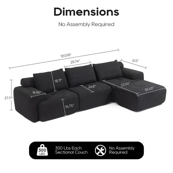 English Elm L-Shaped Corduroy Sectional Sofa Bed with Memory Foam and Steel Frame for Apartments W2959S00016