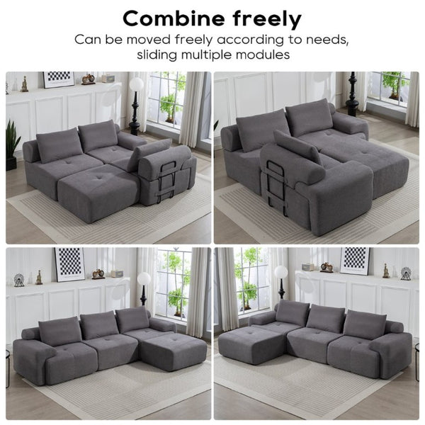 English Elm L-Shaped Corduroy Sectional Sofa Bed with Memory Foam and Steel Frame Ready to Use W2959S00017