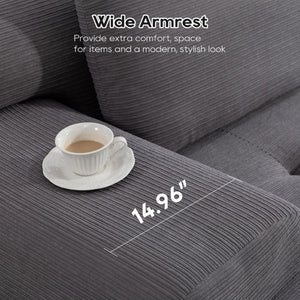 English Elm L-Shaped Corduroy Sectional Sofa Bed with Memory Foam and Steel Frame Ready to Use W2959S00017