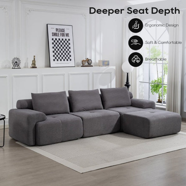 English Elm L-Shaped Corduroy Sectional Sofa Bed with Memory Foam and Steel Frame Ready to Use W2959S00017