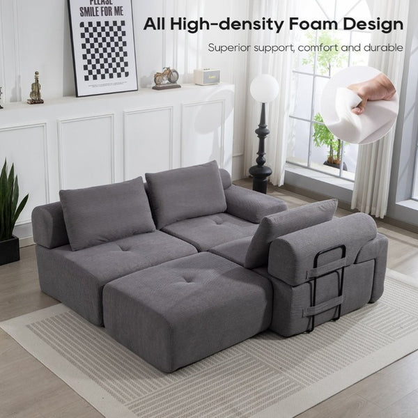 English Elm L-Shaped Corduroy Sectional Sofa Bed with Memory Foam and Steel Frame Ready to Use W2959S00017