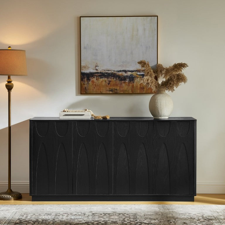 English Elm 64-Inch Wood Grain Media Console with Magnetic Doors and Adjustable Shelving for Living Rooms W2972P514560
